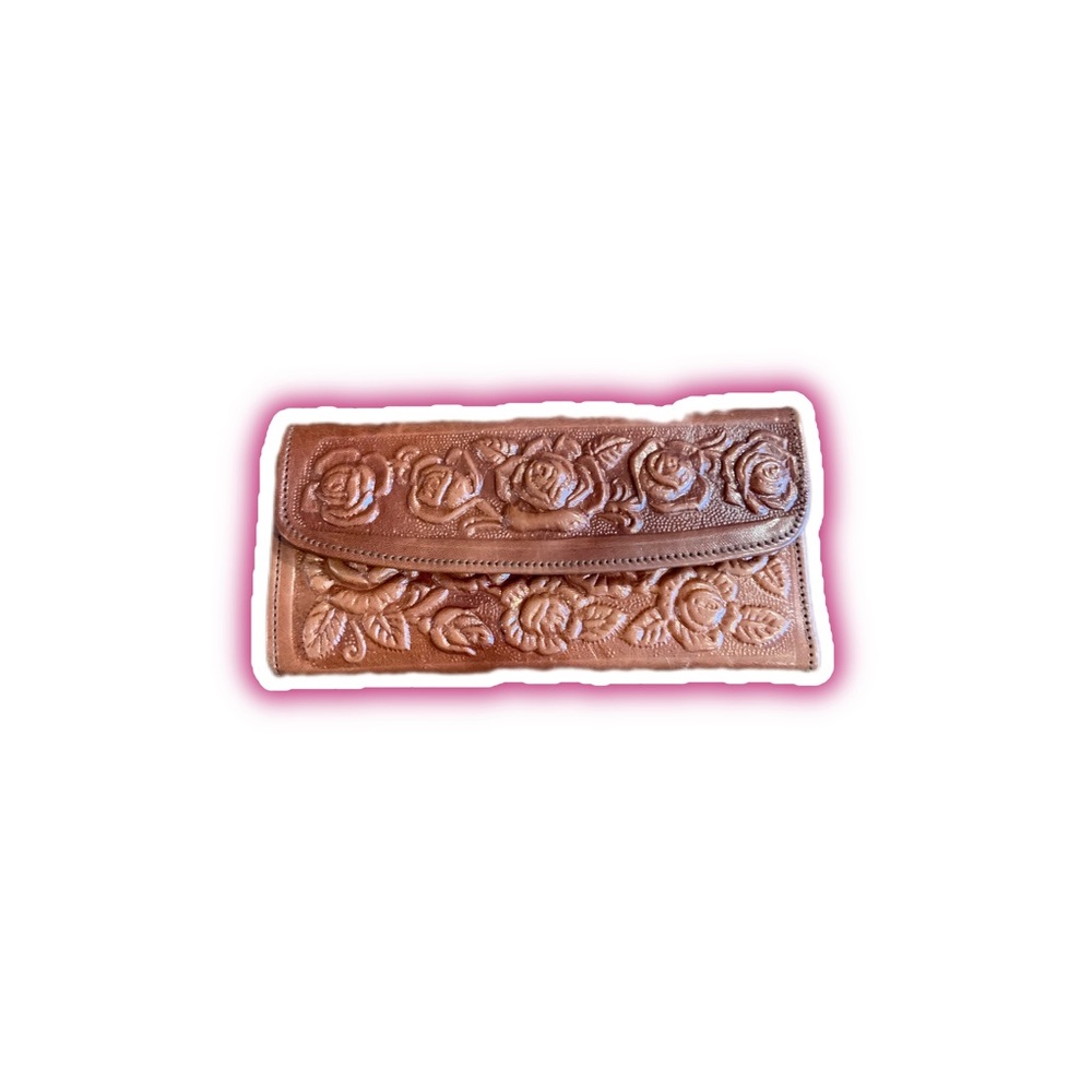 Ginuwine brown leather embossed with roses wallet